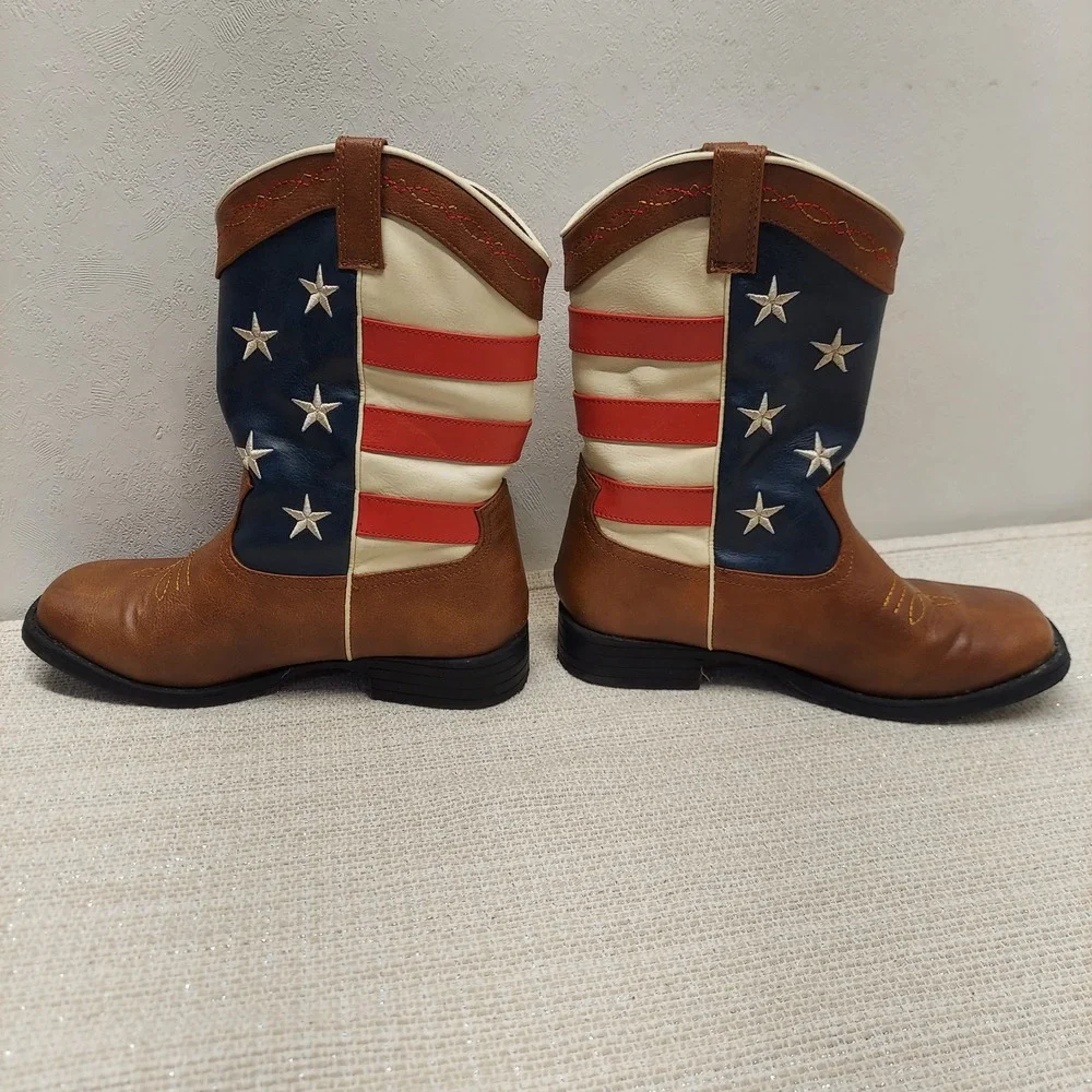 Wonder Nation Kids American Flag Cowboy Boots Brown Stars Stripes Size 2
